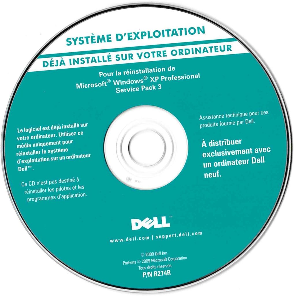 CD de réinstallation Dell - Windows XP Pro SP3