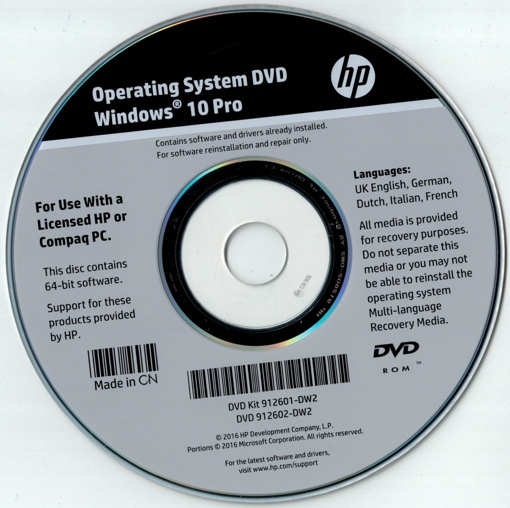 OS DVD Windows 10 Pro - HP
